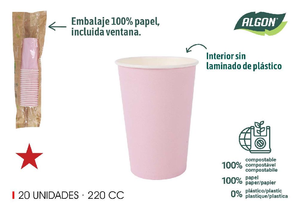 set di 20 bicchieri di cartone rosa chiaro da 220