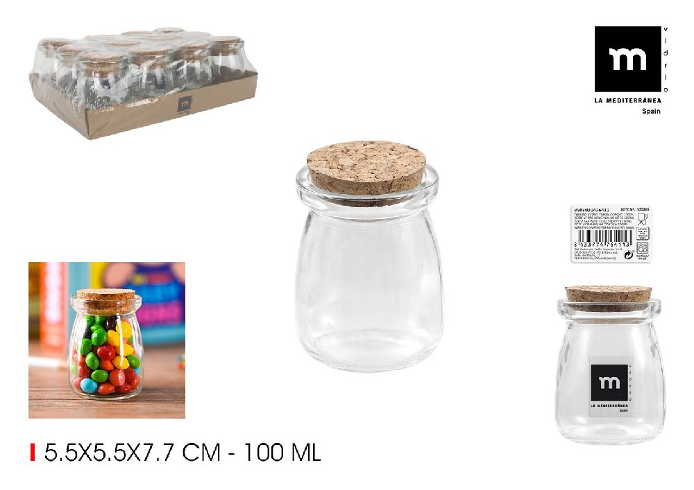 vaso di vetro con tappo in sughero 100ml la medite