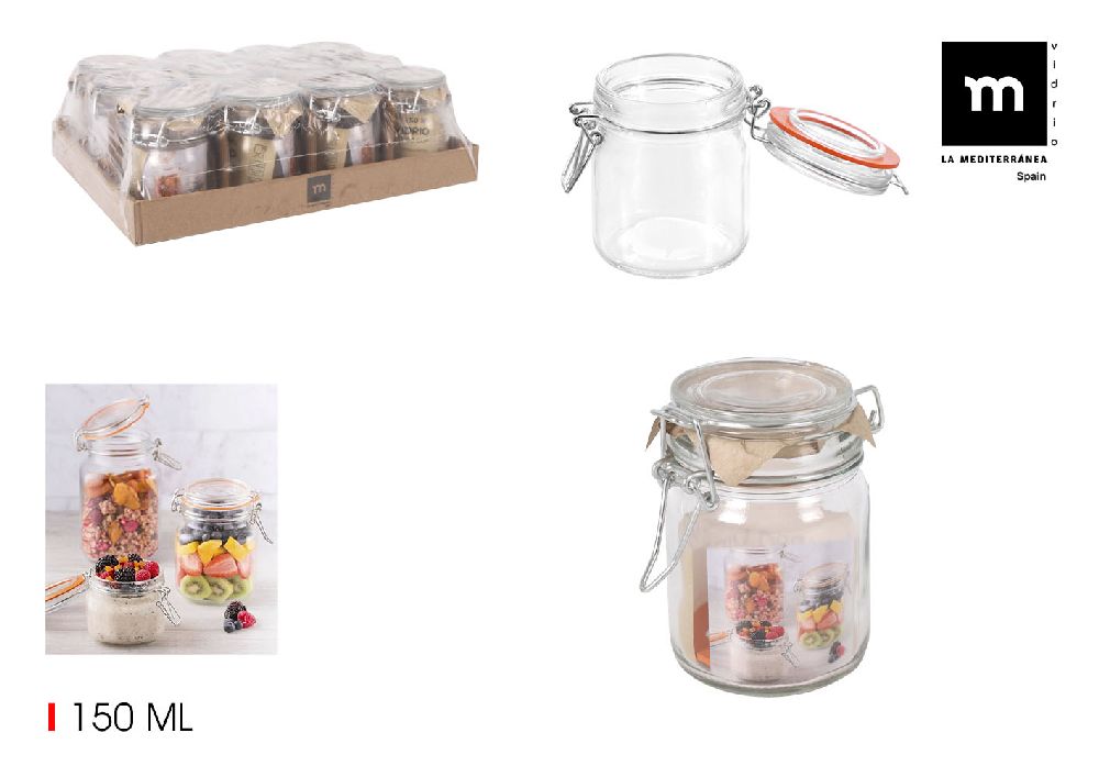 barattolo ermetico in vetro con clip 150ml la medi